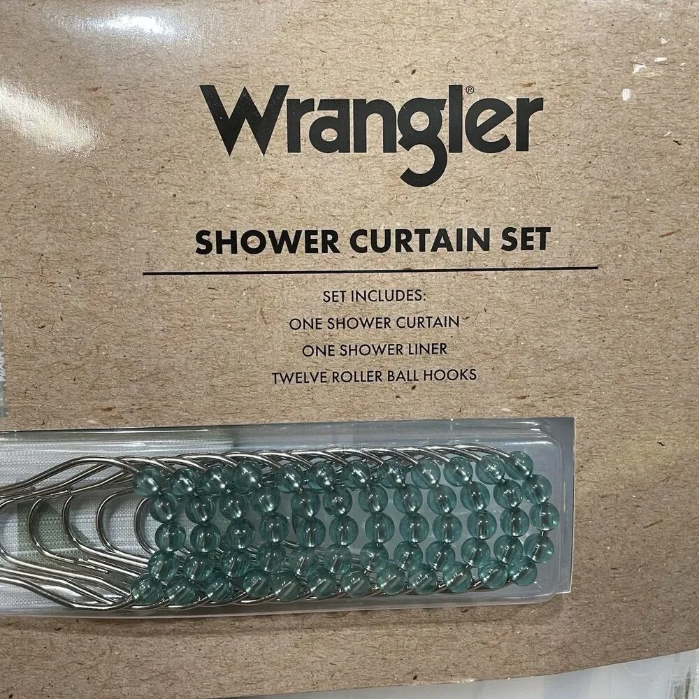 Wrangler 14 Piece Green White Aztec Shower Curtain Set Southwestern Geometric